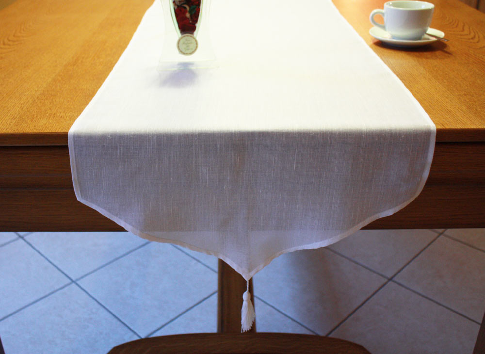 Ahlsen Chemin de table en lin rustique avec pompon fait à la main