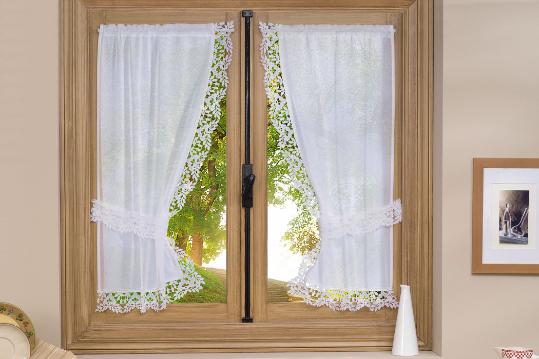 Paire de rideaux vitrage étamine givrée largeur 60 cm x hauteur 140 cm -  Voilage pas cher pour fenêtre